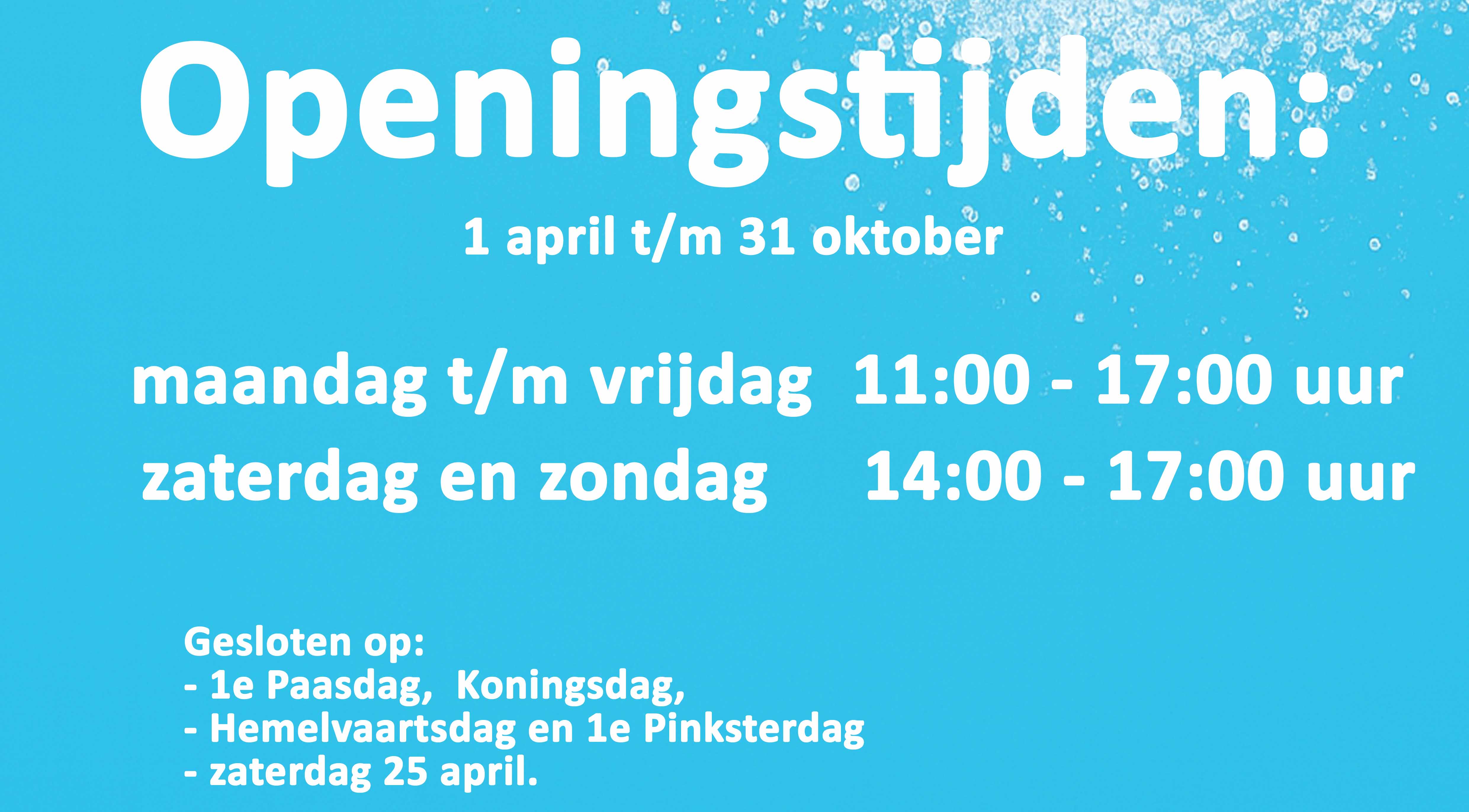 Openingstijden zomer 2026